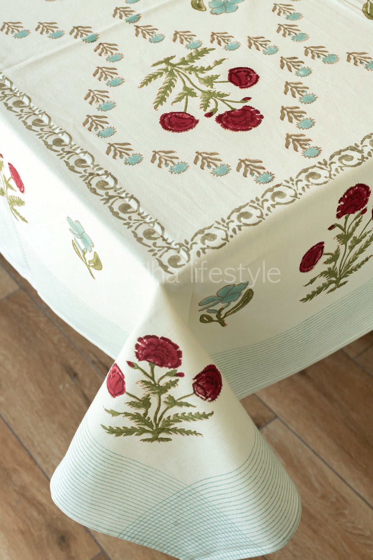 Hand block printed table cloth 8seater-canvas fabric