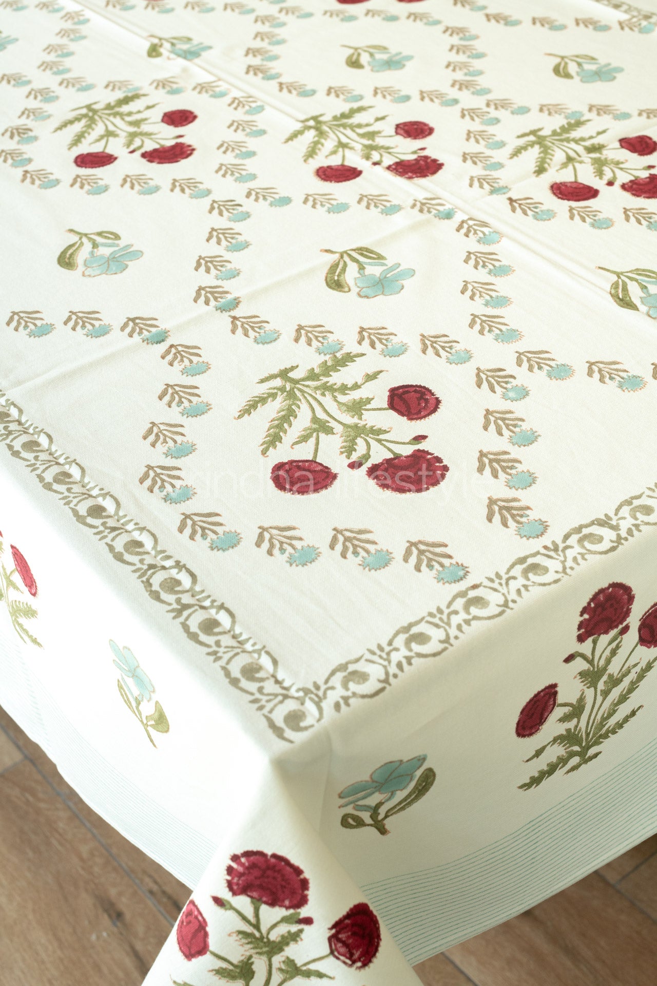 Hand block printed table cloth 8seater-canvas fabric