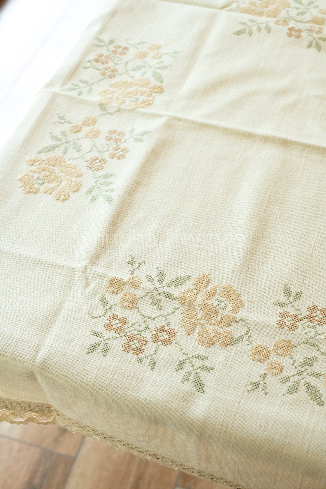 COTTON TABLE CLOTH with cross stitch embroidery -Square -coffee table cover-customisable