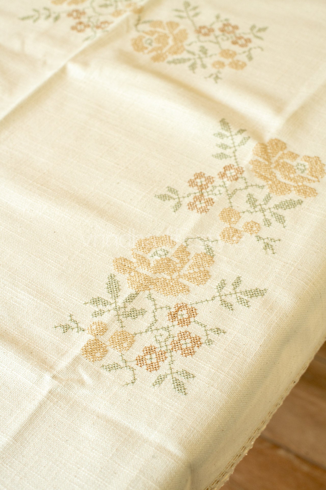 COTTON TABLE CLOTH with cross stitch embroidery -Square -coffee table cover-customisable