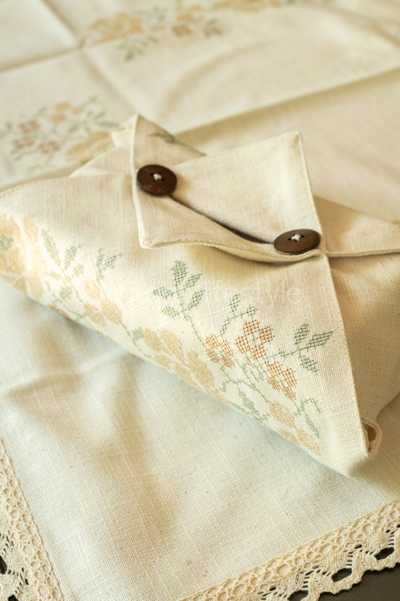 FABRIC TISSUE BOX COVER with cross stitch embroidery -Single Unit