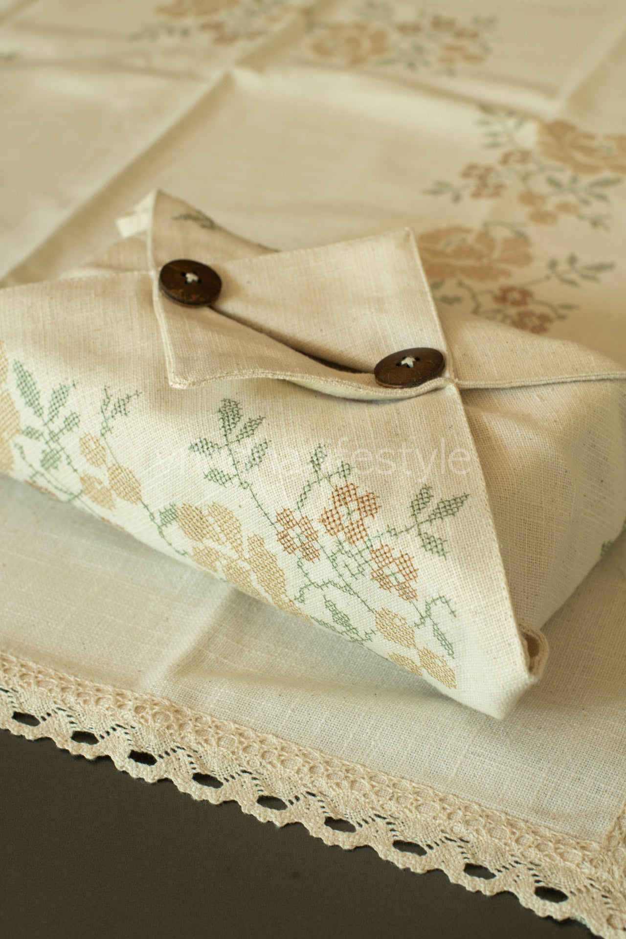 FABRIC TISSUE BOX COVER with cross stitch embroidery -Single Unit