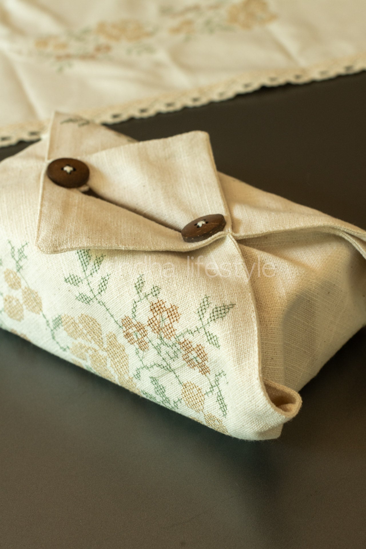 FABRIC TISSUE BOX COVER with cross stitch embroidery -Single Unit