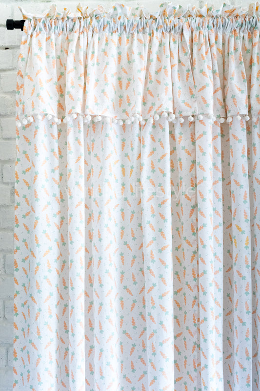 PRINTED COTTON CURTAIN with pompom-Rod pocket curtain -7.5 Feet-Single unit-(customisable )KIDS COLLECTION