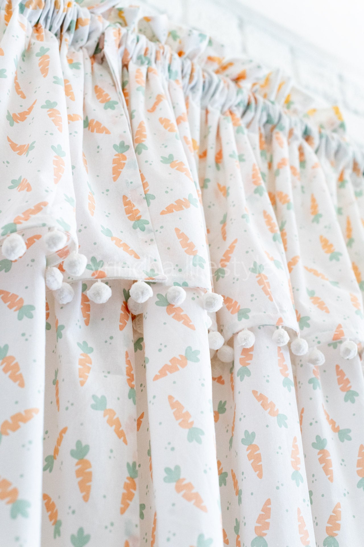 PRINTED COTTON CURTAIN with pompom-Rod pocket curtain -7.5 Feet-Single unit-(customisable )KIDS COLLECTION