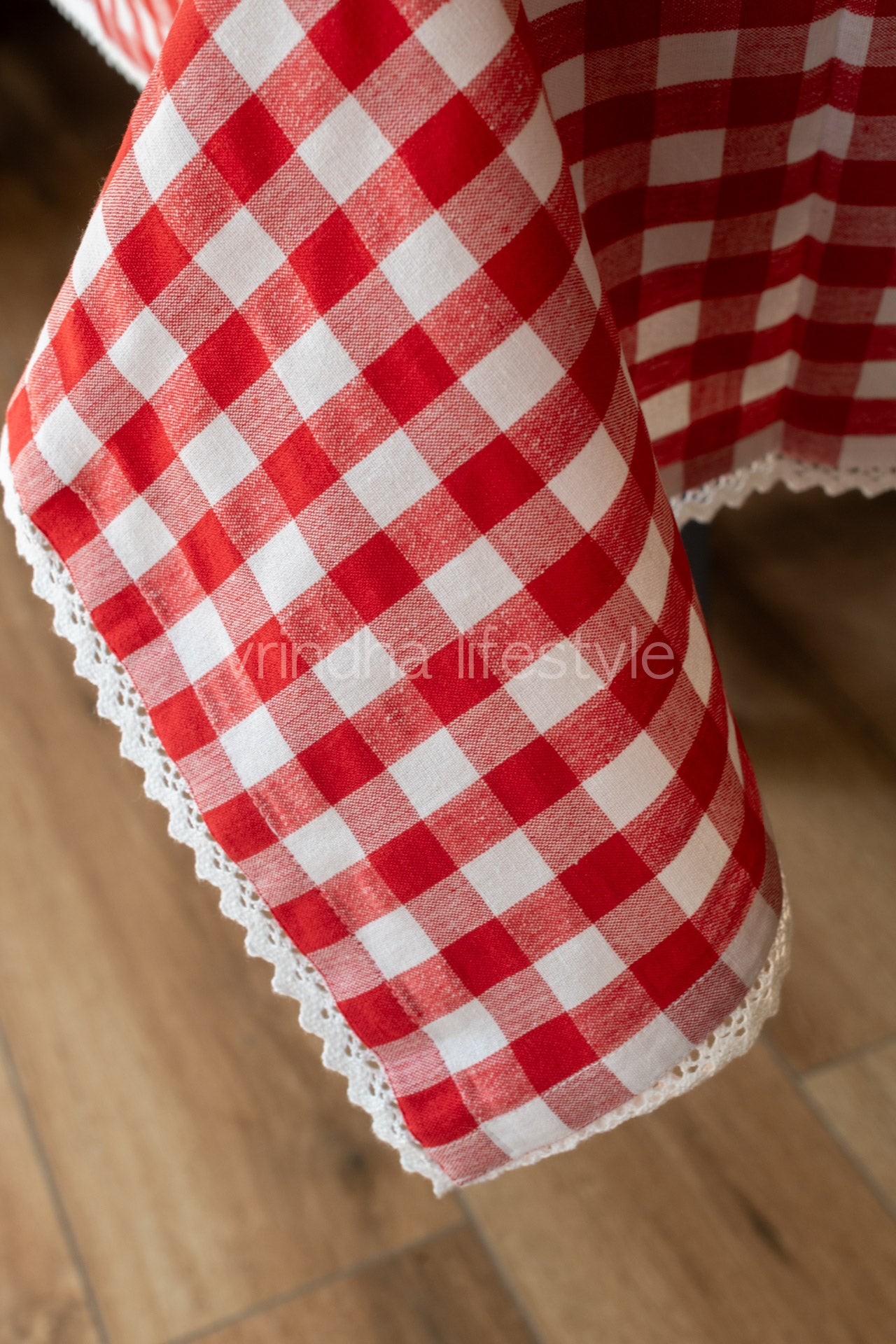 Cotton woven table cover with lace detailing -60x60 - inches-customisable