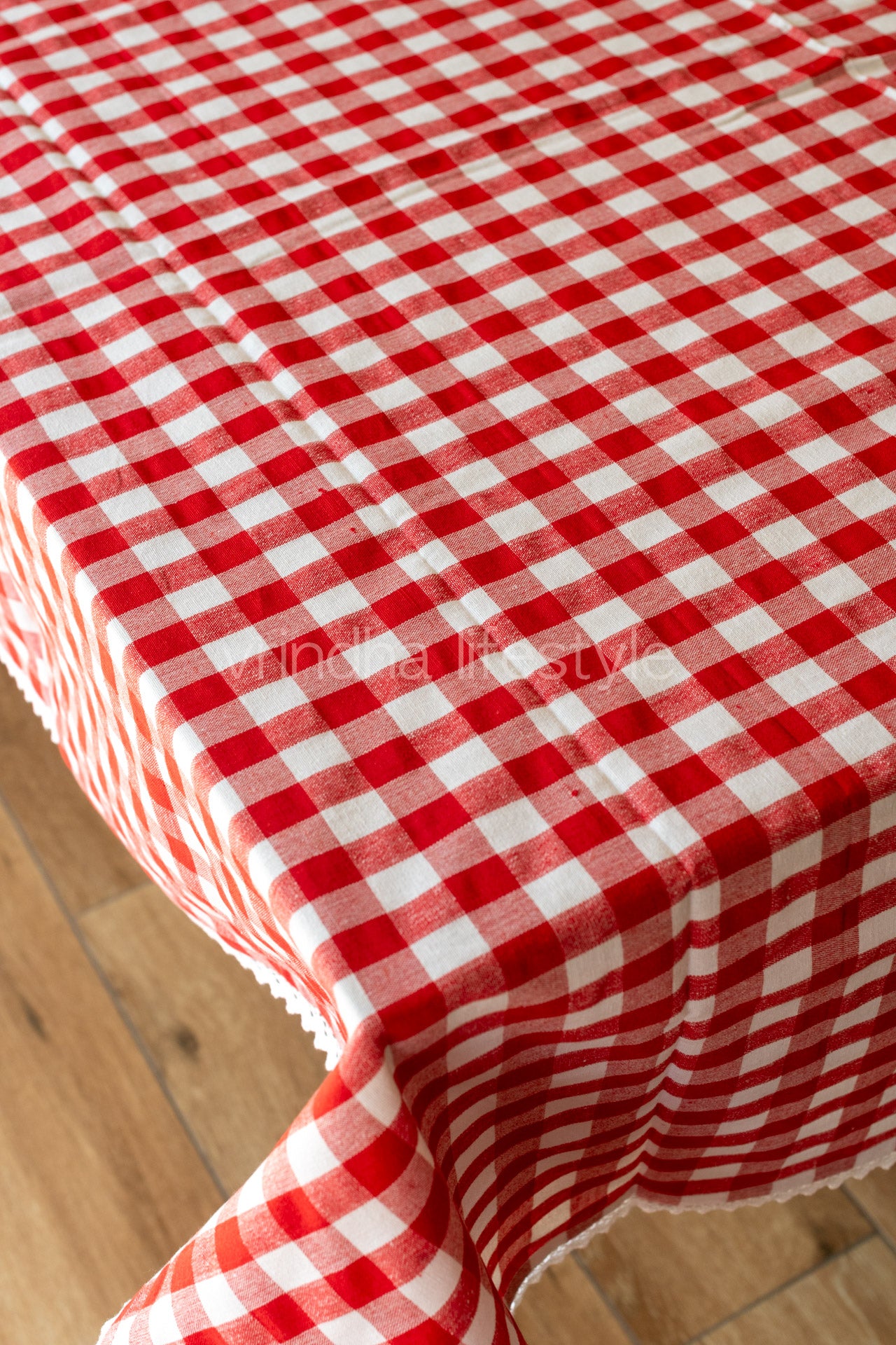 Cotton woven table cover with lace detailing -60x60 - inches-customisable