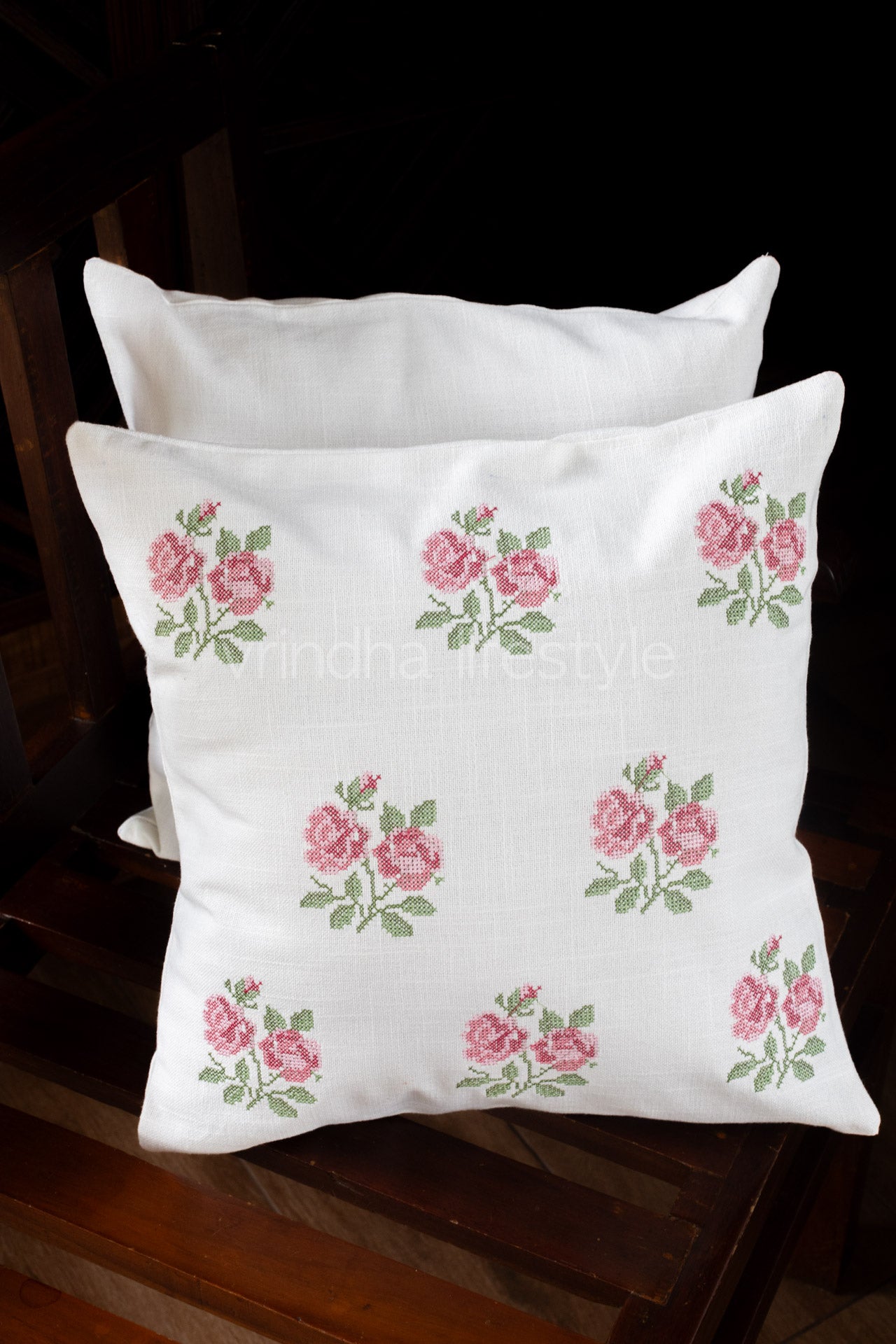 Cotton cushion cover with embroidery -Single unit- 16x16 inches( Customisable)