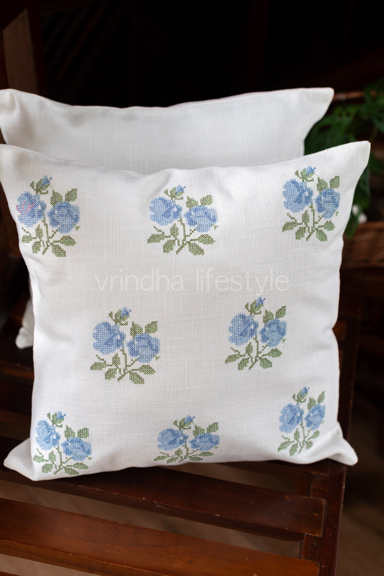 Cotton cushion cover with embroidery -Single unit- 16x16 inches( Customisable)