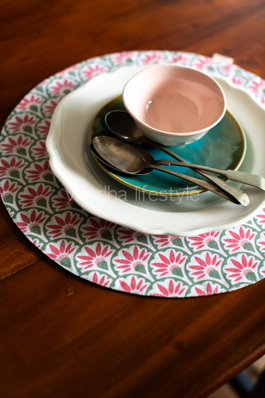 ROUND COTTON PLACEMATs ,reversible-16 inches-Set of 2