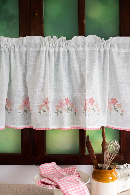 KITCHEN VALANCE-Cotton slub with cross stitch embroidery