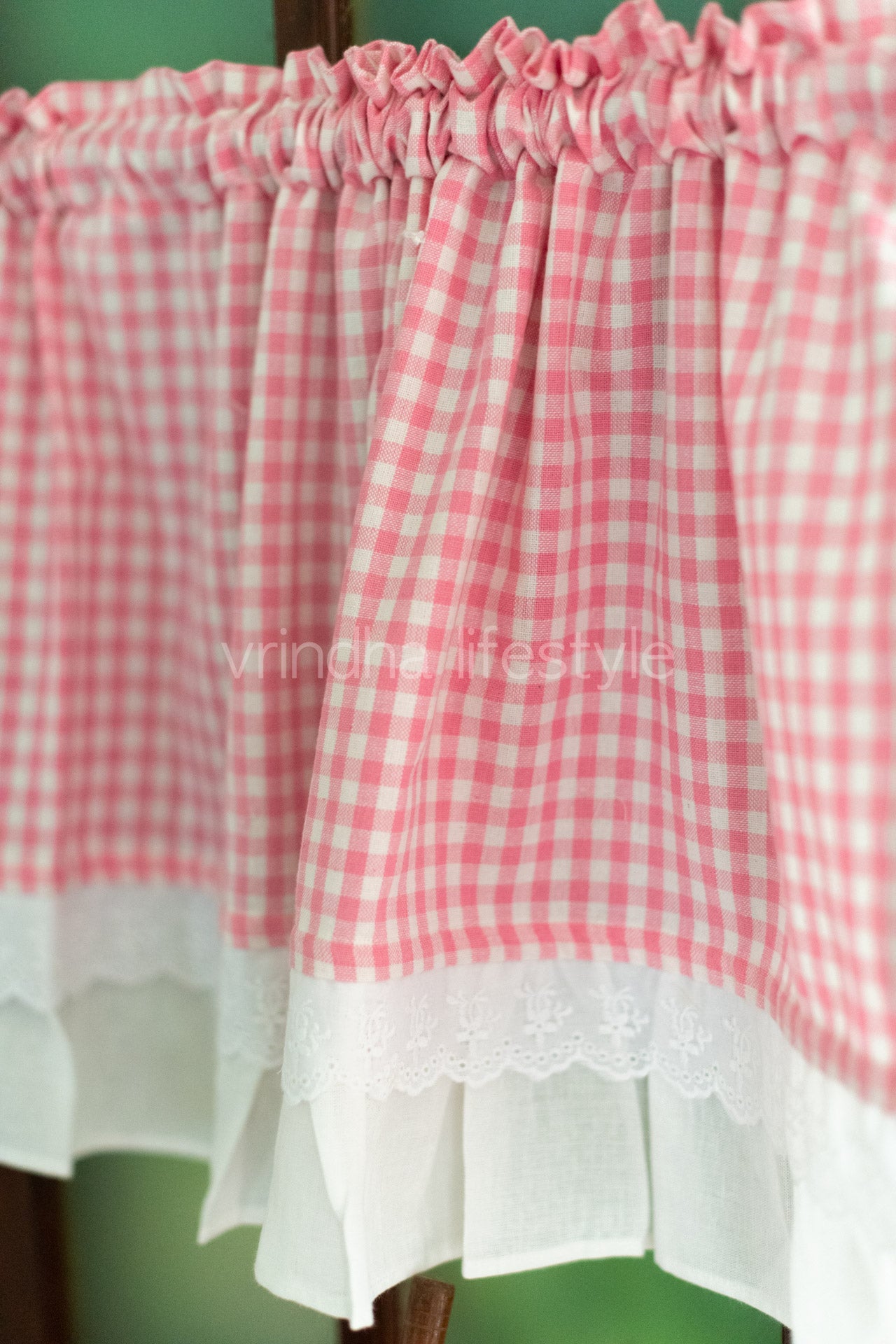 KITCHEN VALANCE-Pink Gingham-one unit,customisable