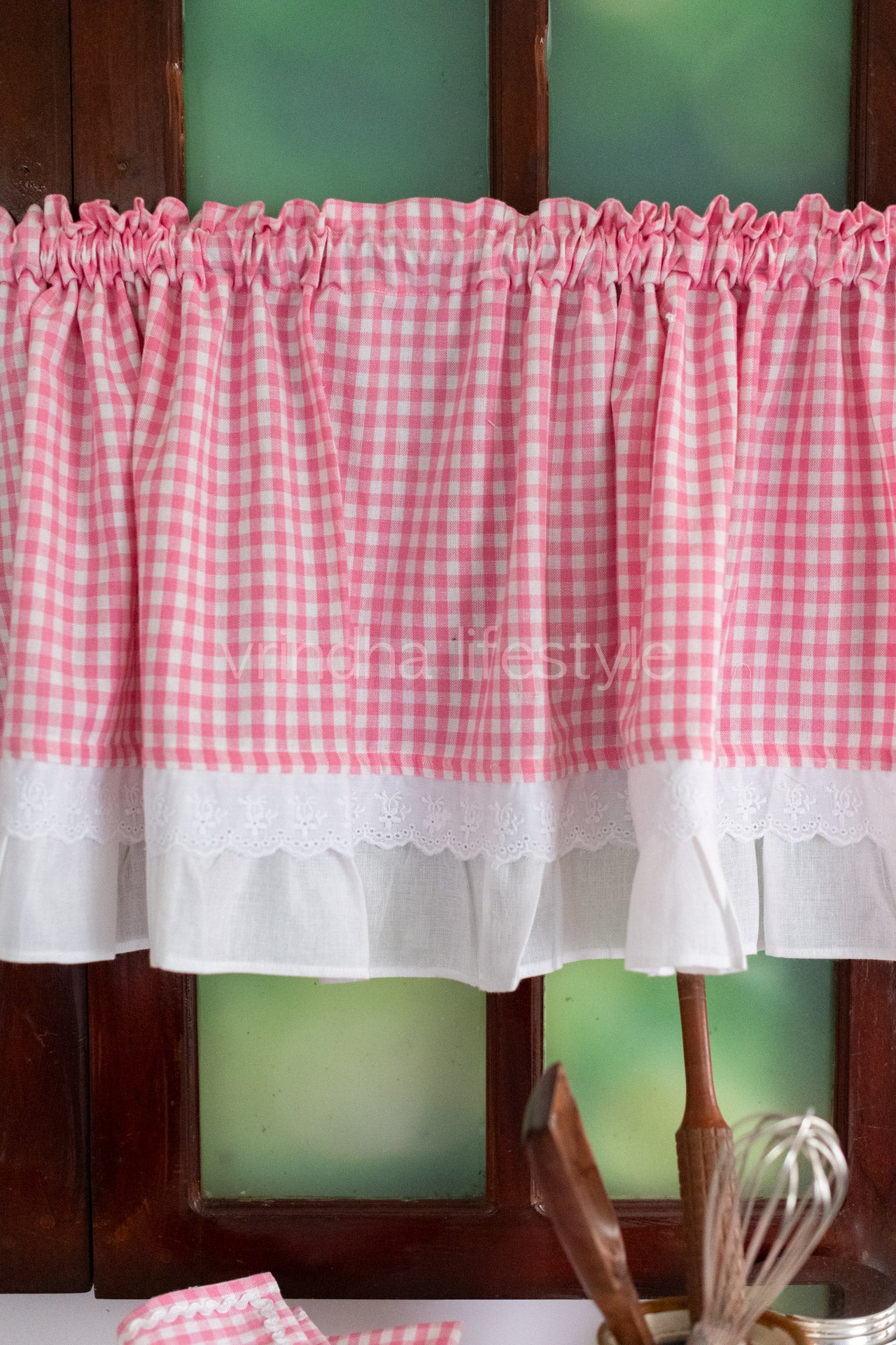 KITCHEN VALANCE-Pink Gingham-one unit,customisable