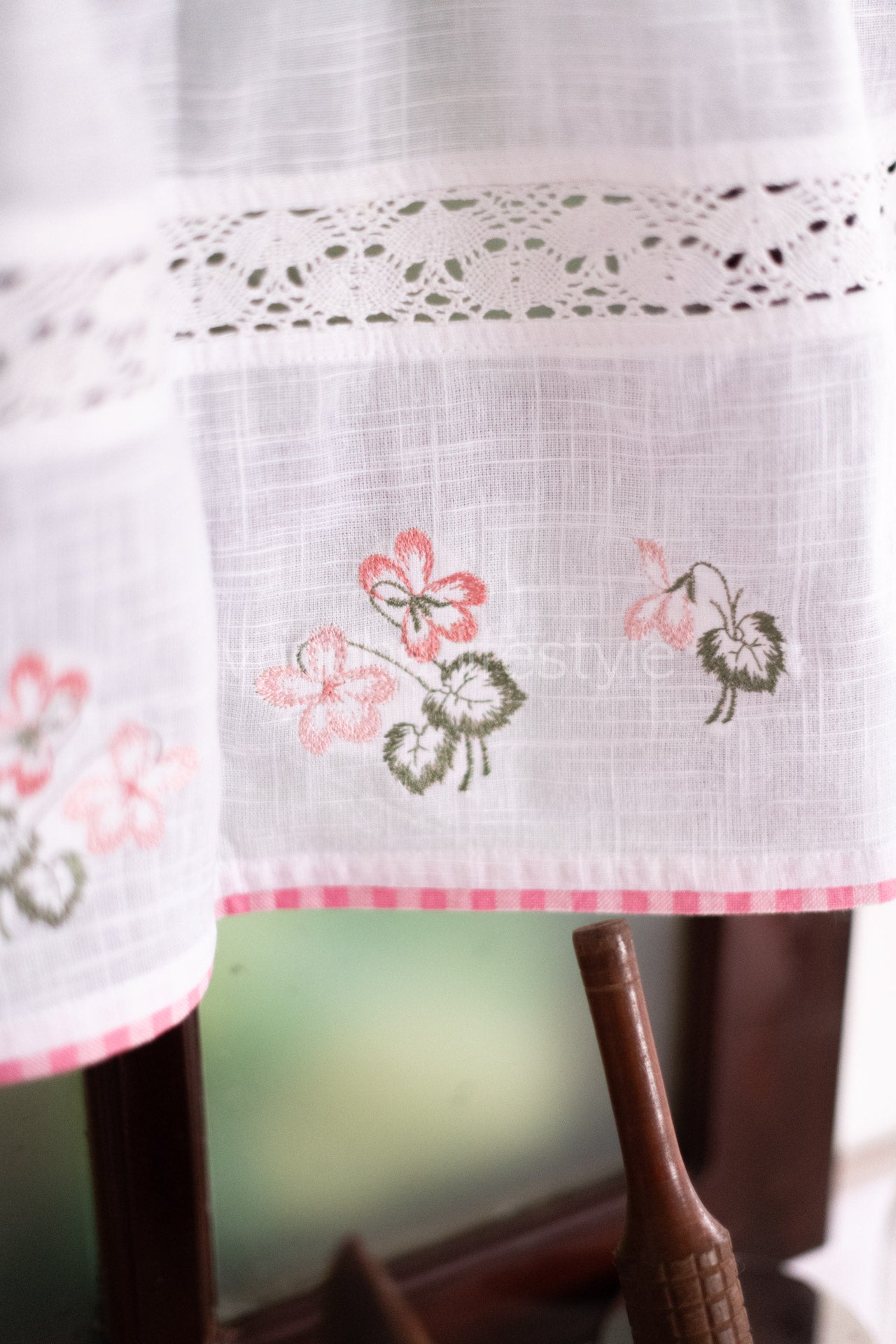 KITCHEN VALANCE-cotton slub with floral embroidery- customisable