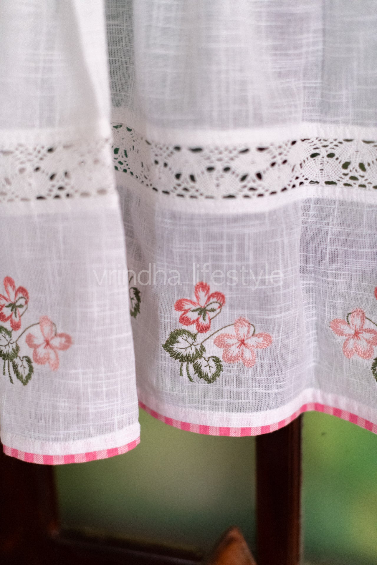 KITCHEN VALANCE-cotton slub with floral embroidery- customisable