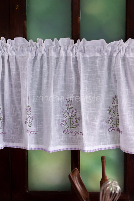 KITCHEN VALANCE-cotton slub with floral embroidery