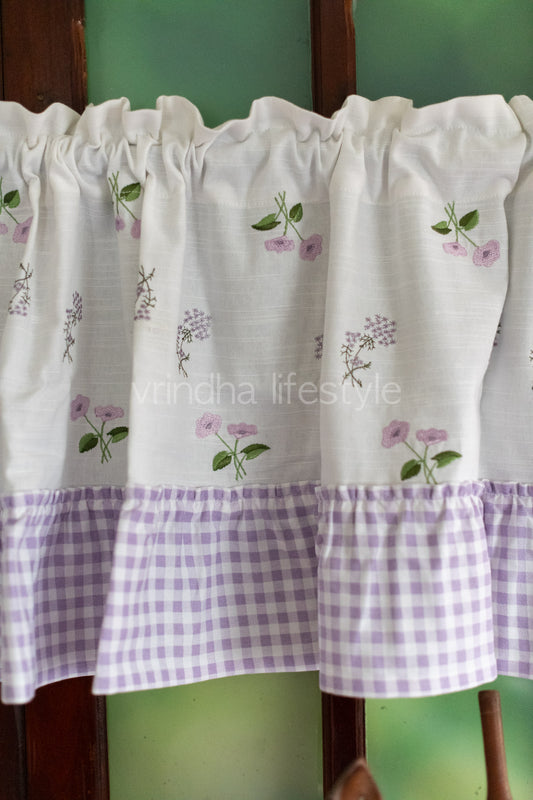 KITCHEN VALANCE-cotton slub with floral embroidery