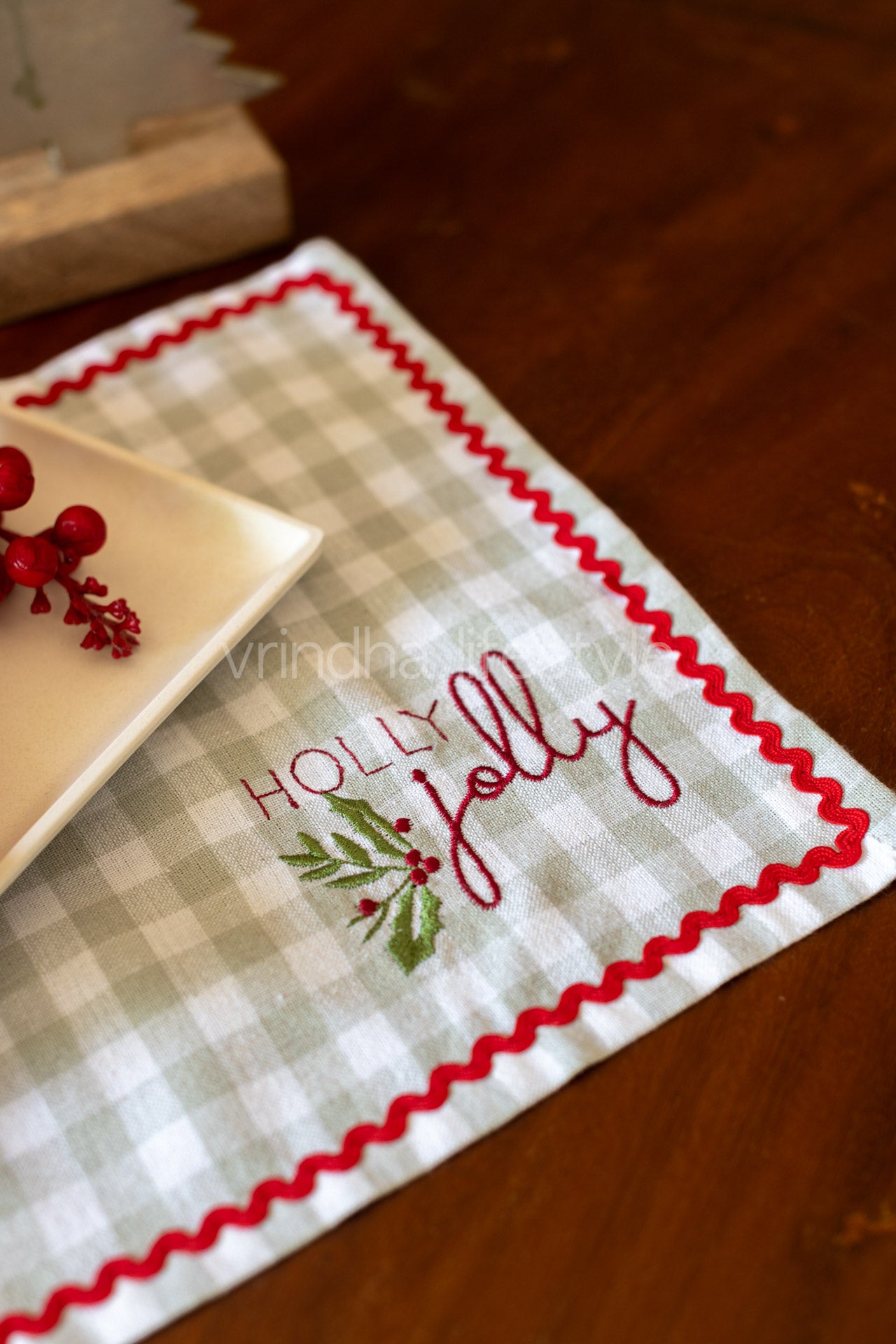 Cotton  tray mat with embroidery and lace detailing- customisable