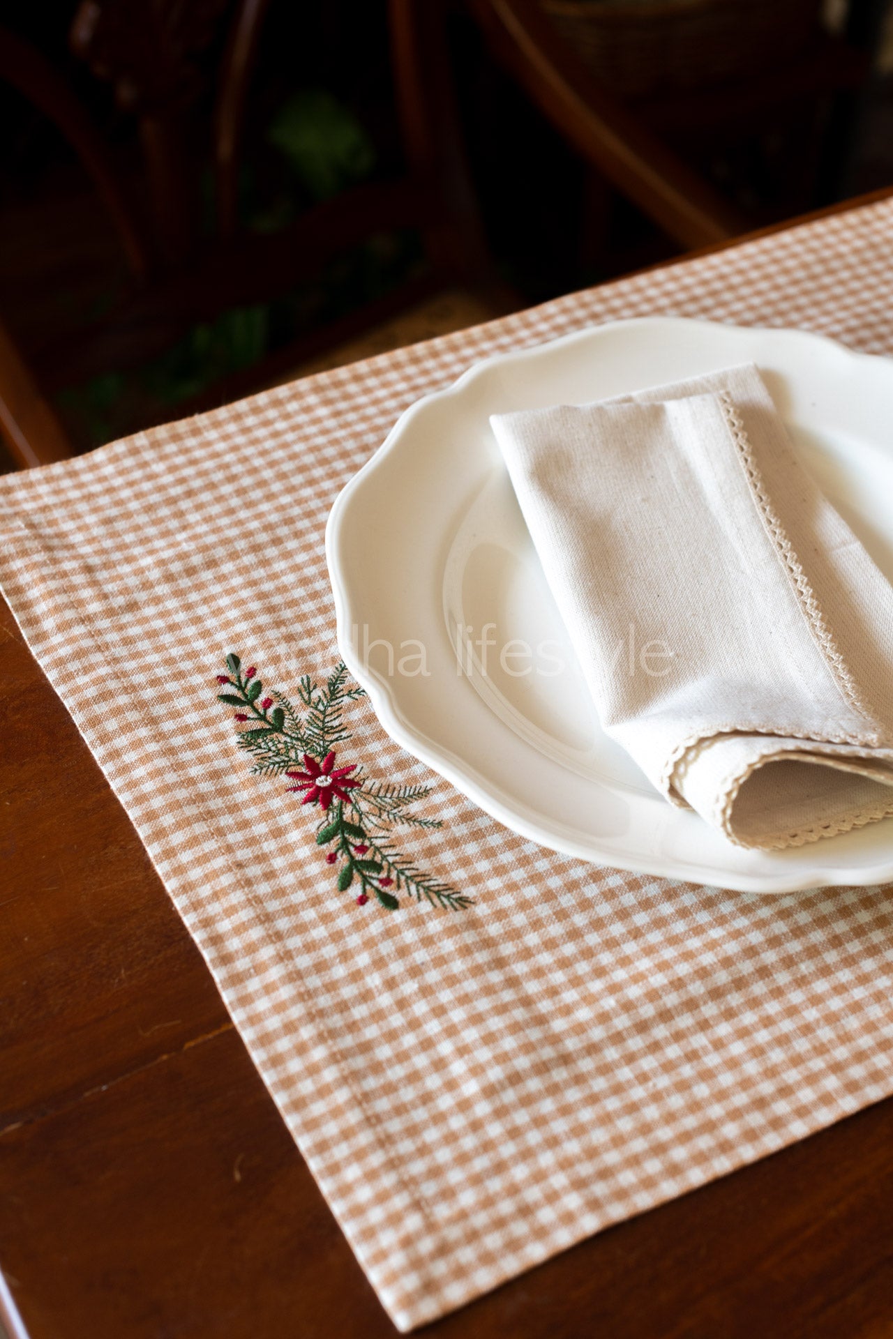 Cotton place mat with embroidery -Single Unit- customisable