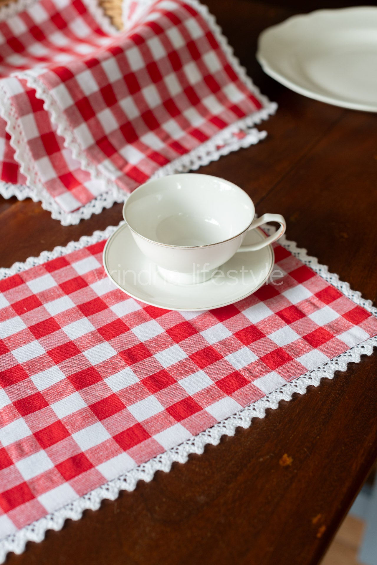 Cotton snack mat/ with lace detailing-small-set of 4