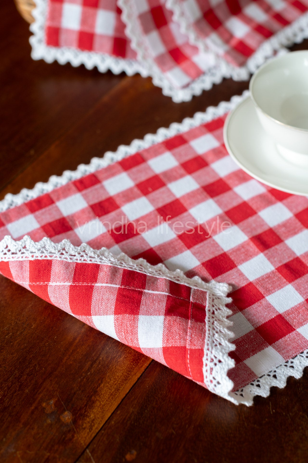 Cotton snack mat/ with lace detailing-small-set of 4