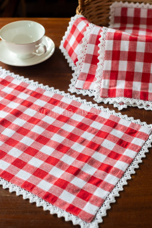 Cotton snack mat/ with lace detailing-small-set of 4