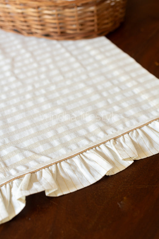 Cotton lurex table runner with frill and piping -14x36-coffee table runner-customisable