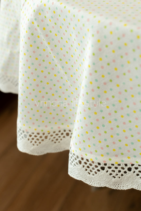 Cotton table cloth with lace detailing-4 seater