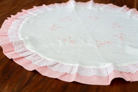 Round table cloth with  embroidery ,frill and  lace detailing-32 inches-Coffee table cover