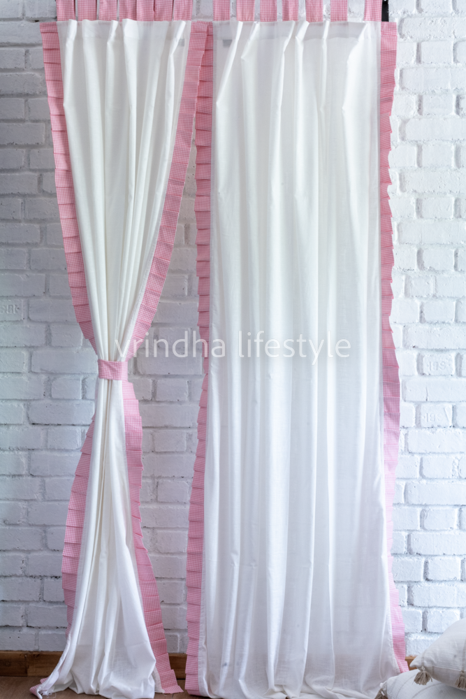 COTTON DESIGNER SHEER CURTAINS with pleated trim-Loop curtain -7.5 Feet-Single unit