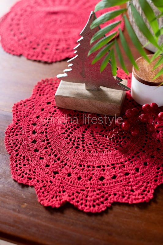 Crochet Doilies-Red-12 inches-set of 2