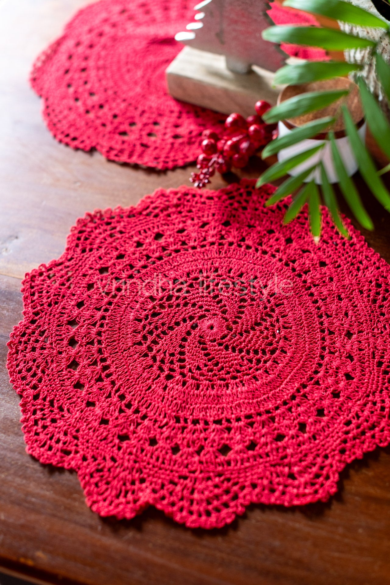 Crochet Doilies-Red-12 inches-set of 2