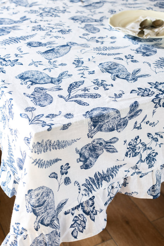 Cotton printed table cloth with frill -8 seater-customisable