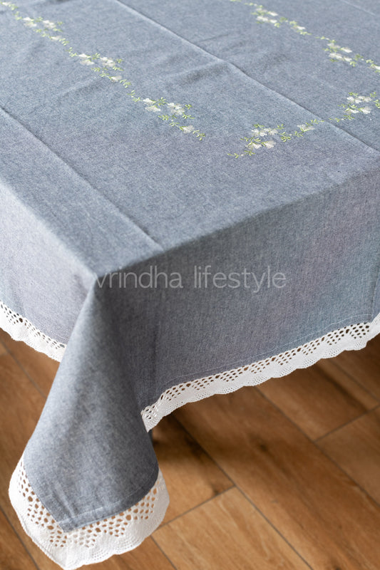 Cotton table clothwith embroidery and lace detailing -4 seater-customisable
