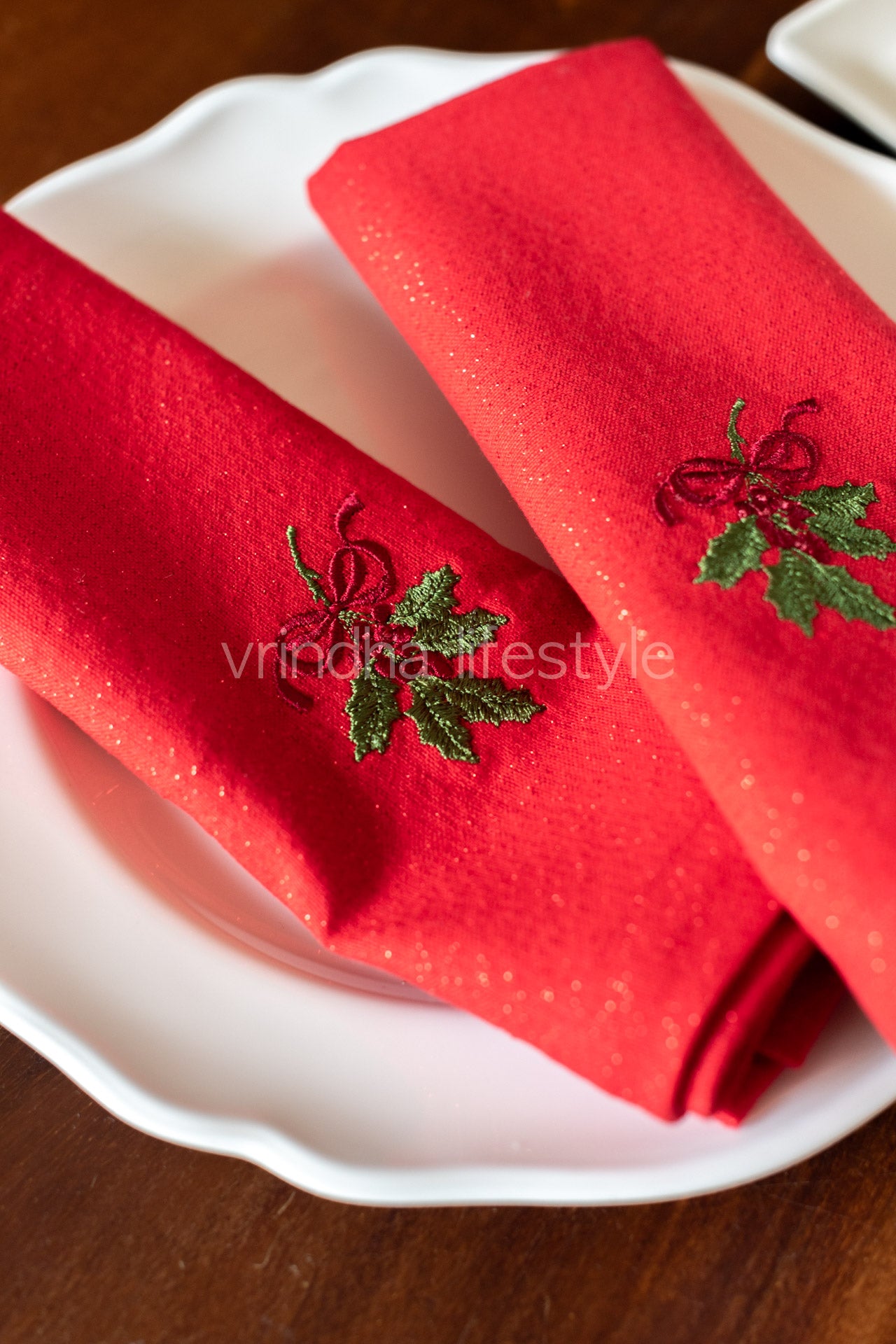 Cotton lurex table napkins with embroidery -Set of 2