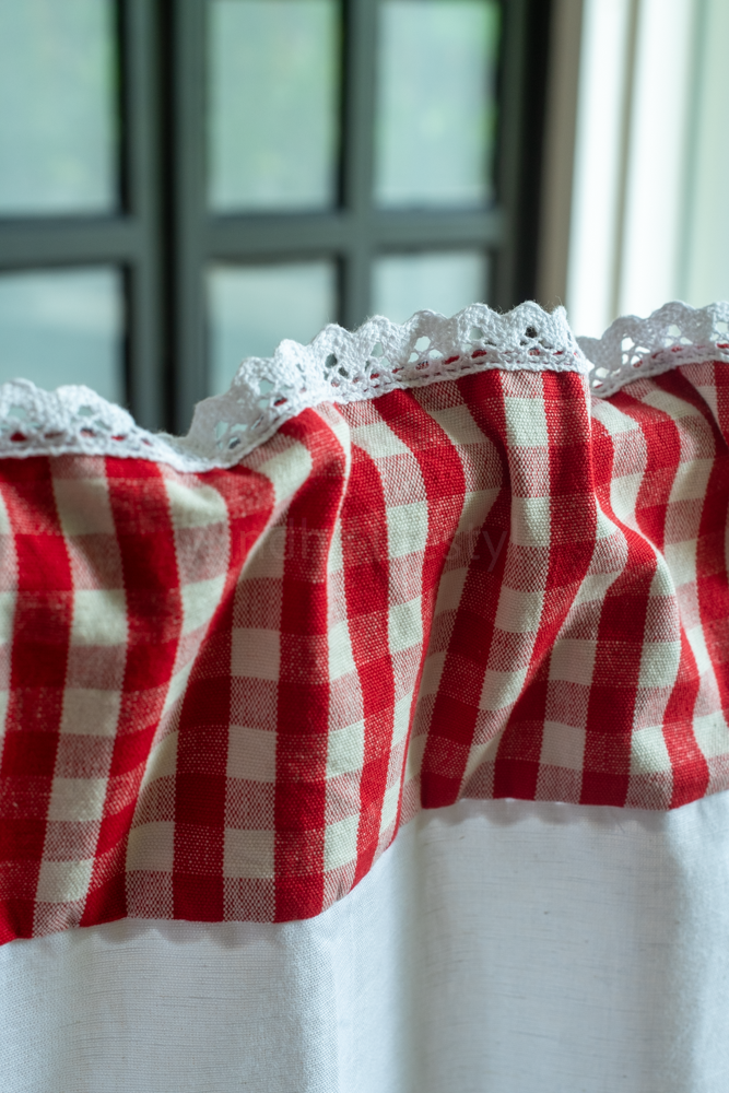 REVERSIBLE KITCHEN VALANCE-Red/blue Gingham -customisable