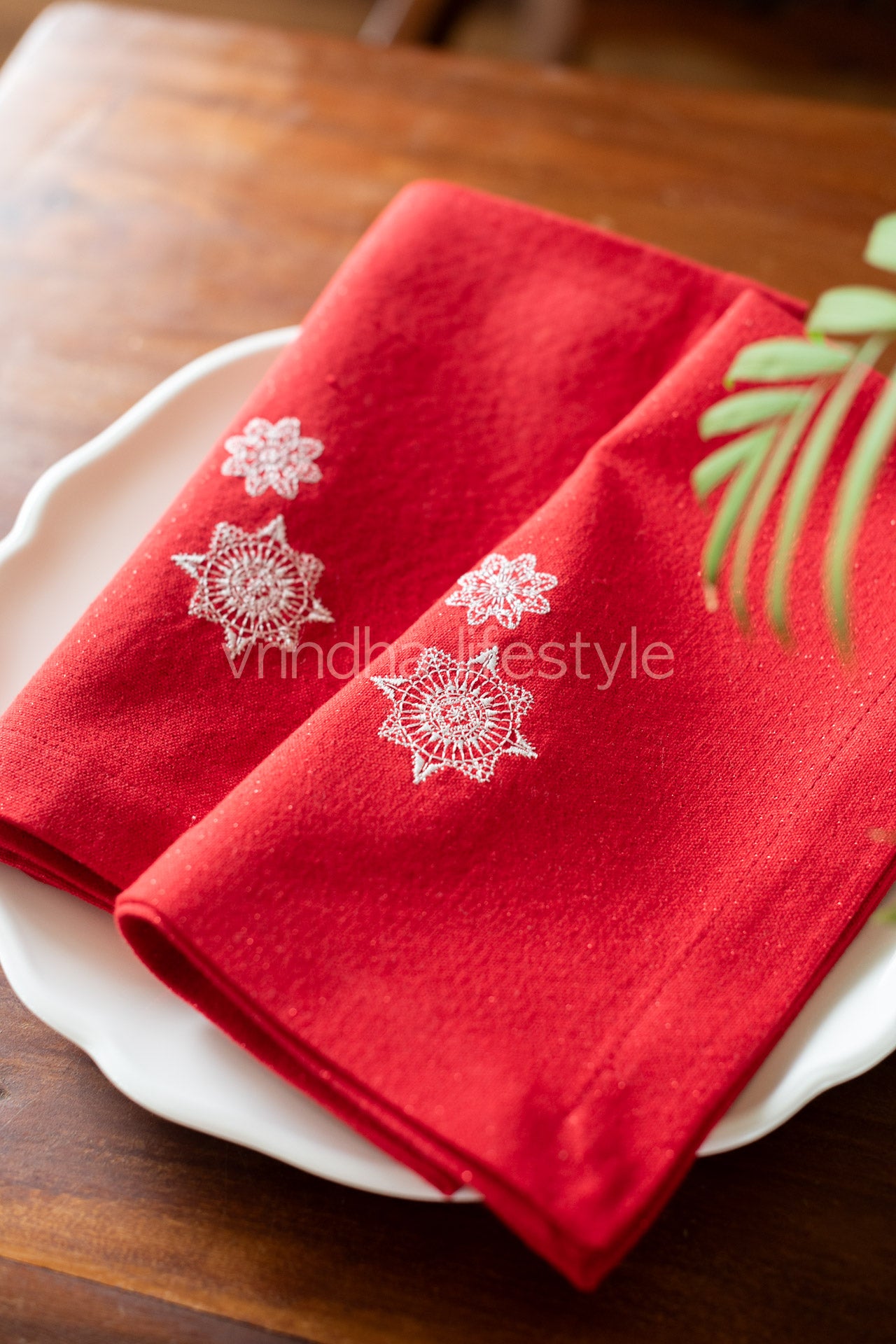 Cotton lurex table napkins with embroidery -Set of 2