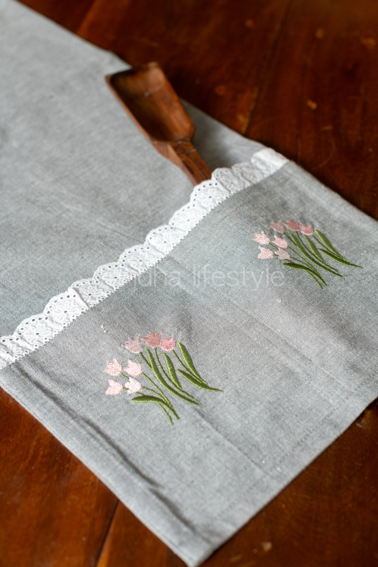 MICROWAVE OVEN TOP COVER-Cotton with lace detailing and embroidery