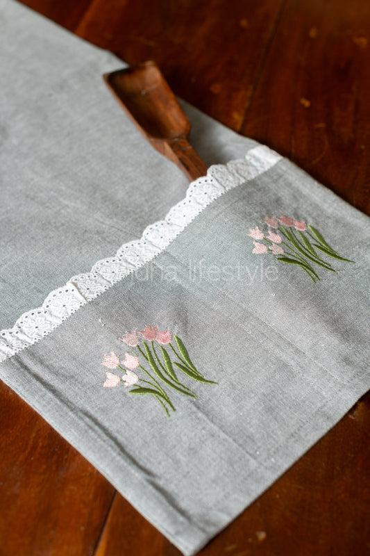 MICROWAVE OVEN TOP COVER-Cotton with lace detailing and embroidery