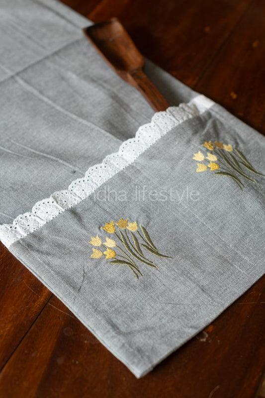MICROWAVE OVEN TOP COVER-Cotton with lace detailing and embroidery