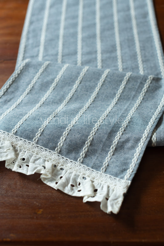 Cotton coffee table runner with  frill detailing - 11x33 inches