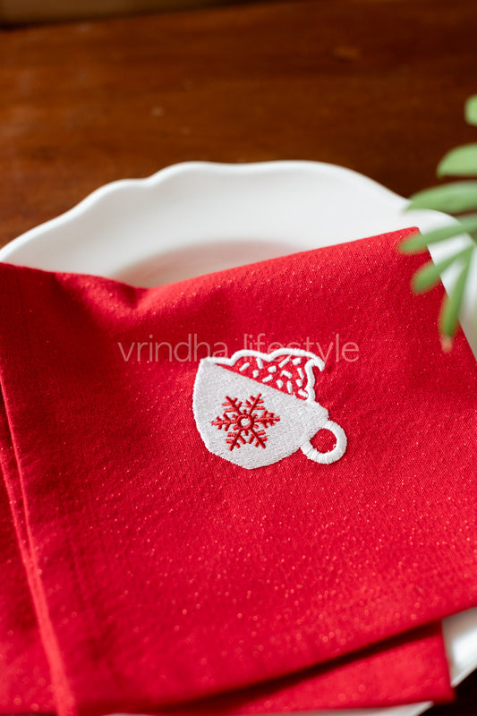 Cotton lurex table napkins with embroidery -Set of 2