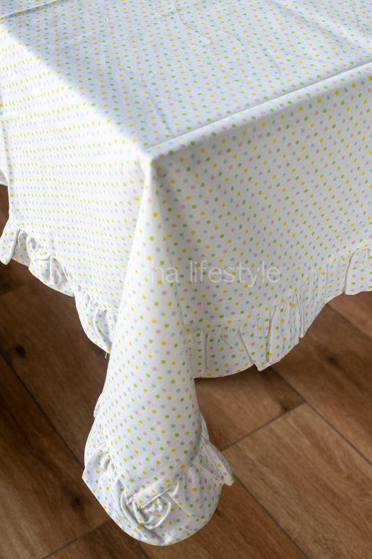 Cotton printed coffee table cover with frill detailing