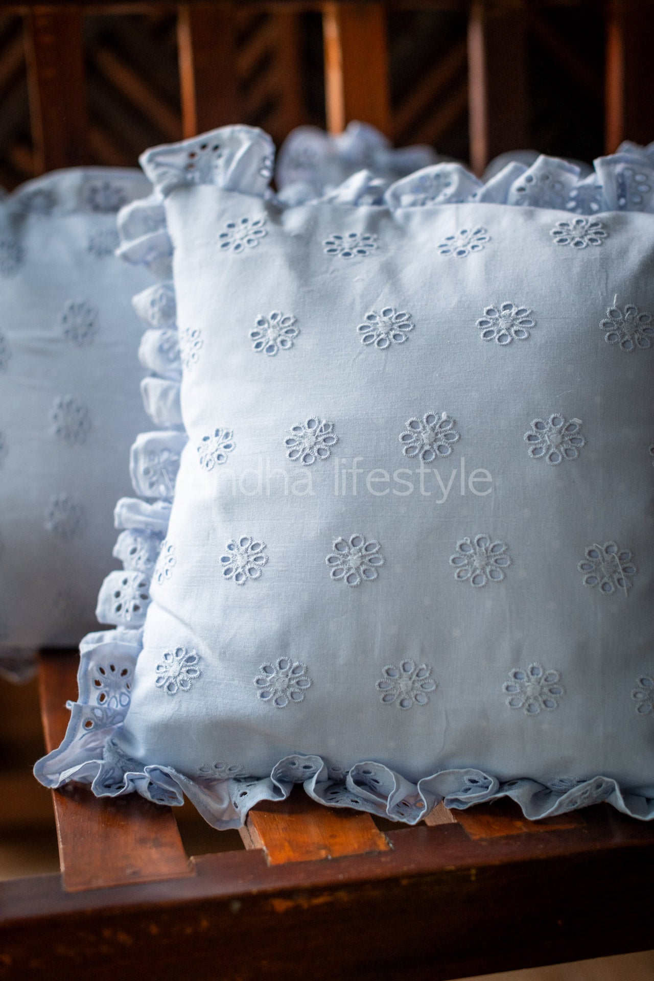 COTTON HAKOBA CUSHION COVERS with frill-single unit-12x12inches /16x16 inches/12x18 inches(Customisable )