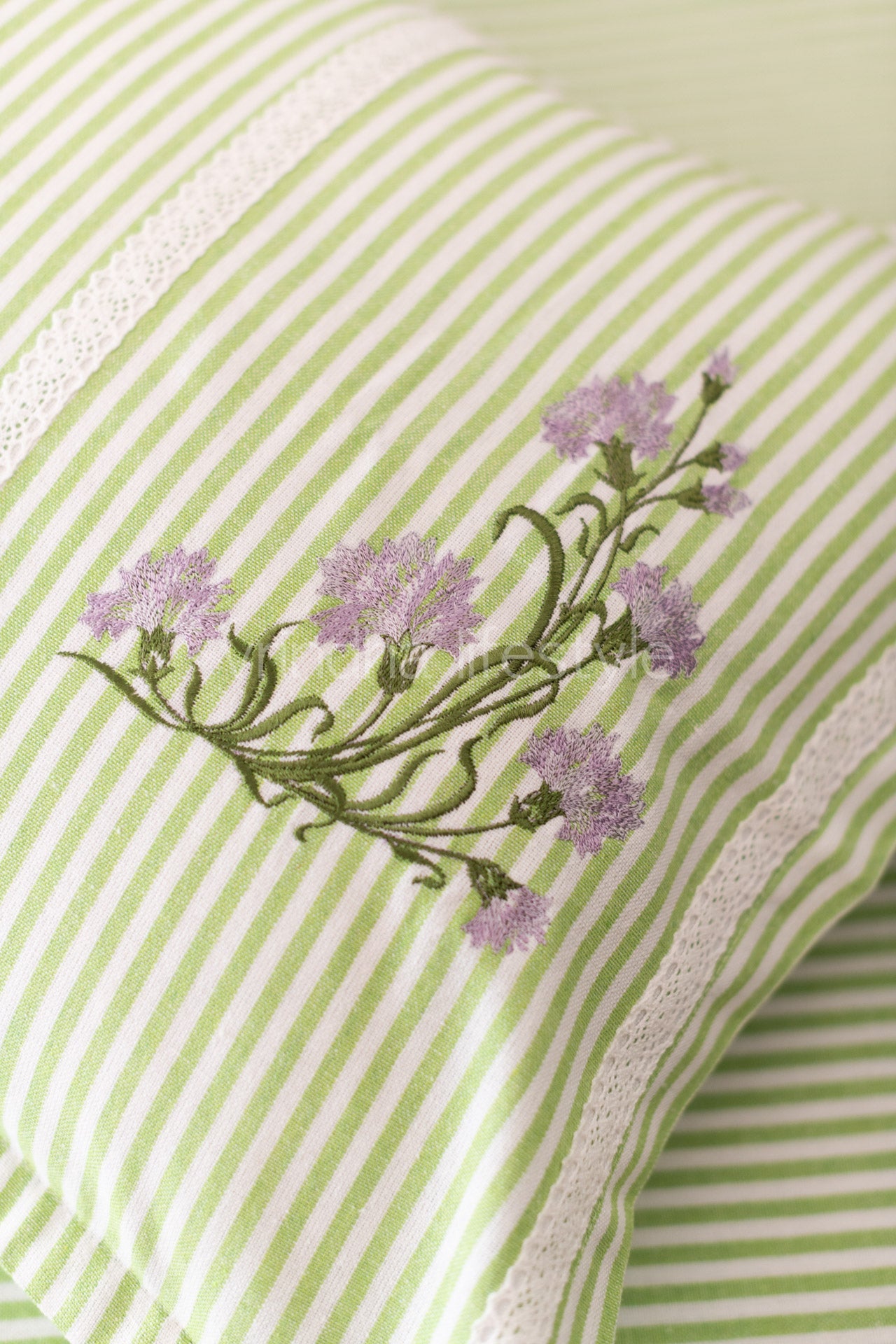 Cotton Bedsheet with cotton embroidered pillow covers with lace detailing -Single