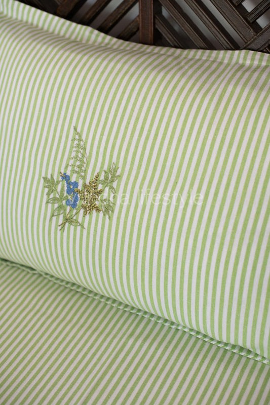 Cotton Bedsheet with cotton embroidered pillow covers with lace detailing -Single