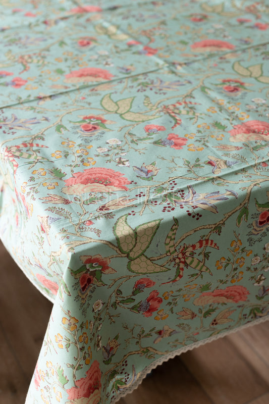 Printed table cloth with lace detailing-8 seater
