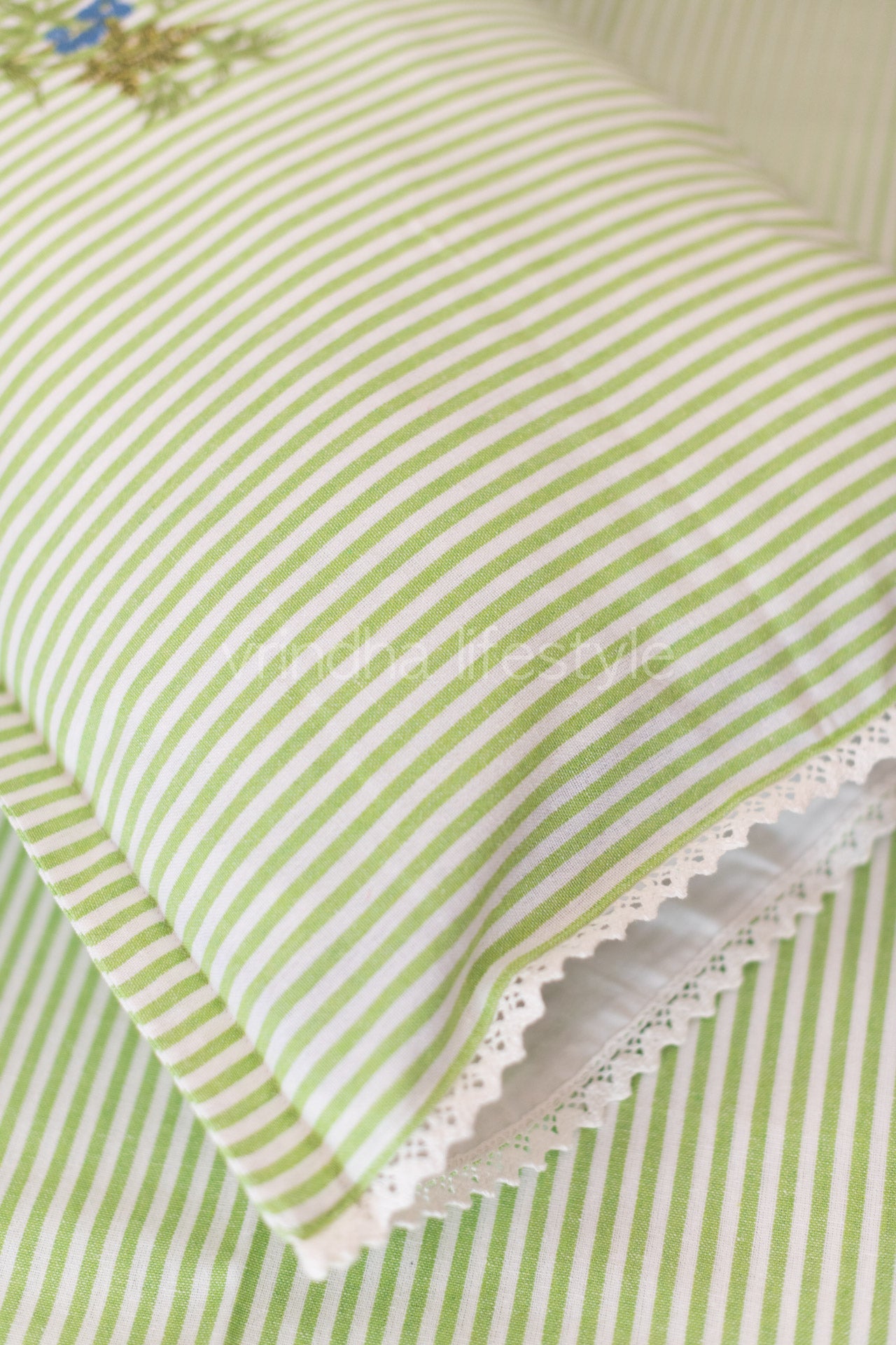 Cotton Bedsheet with cotton embroidered pillow covers with lace detailing -Single