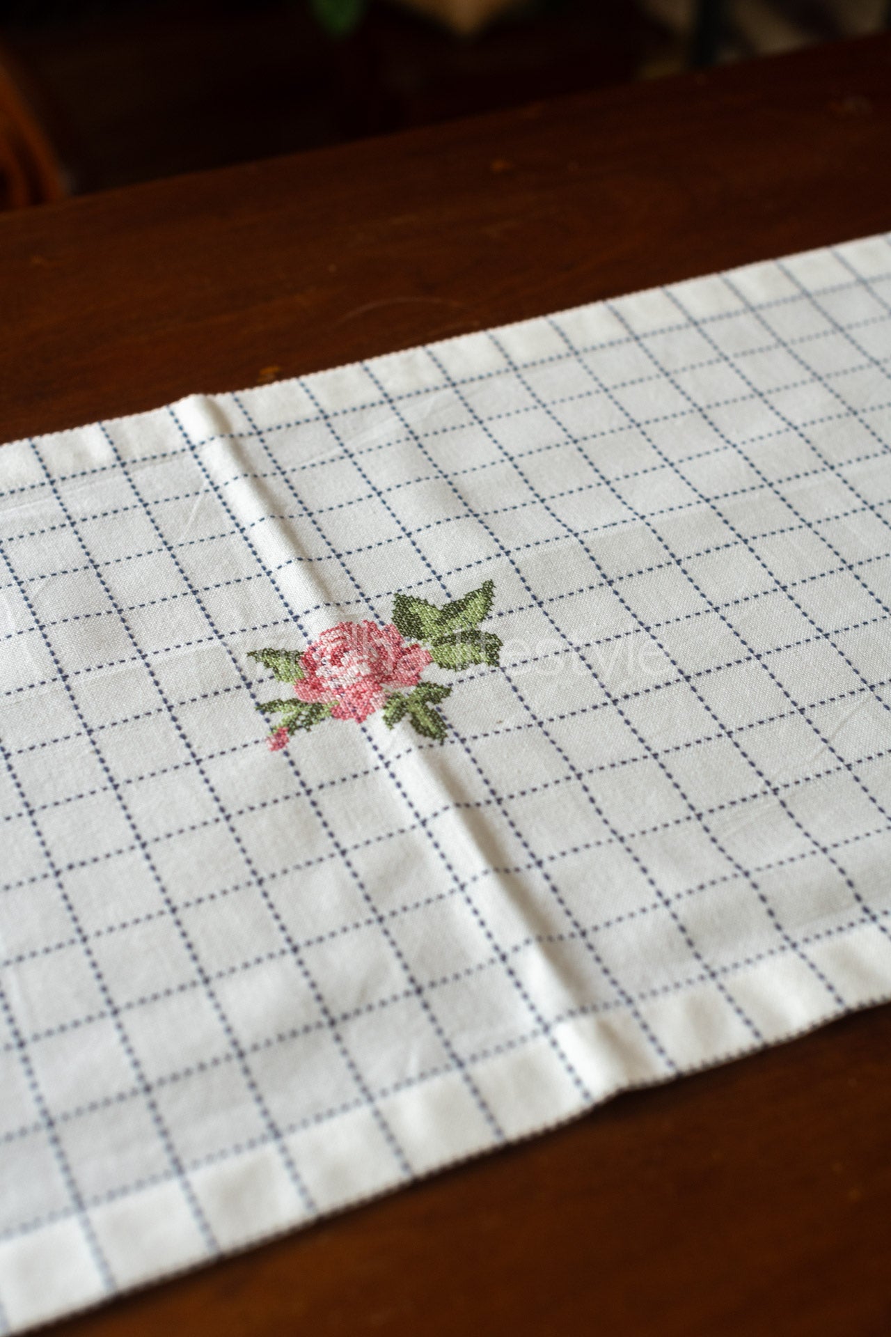 Cotton table runner with embroidery - 14x56 inches