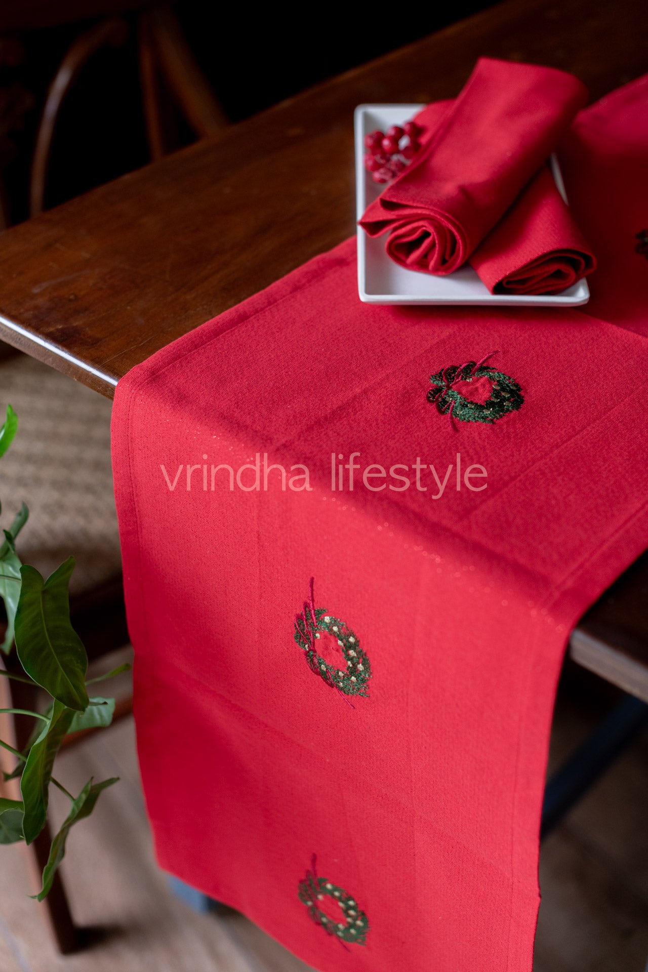 Cotton lurex table runner with  embroidery -13x56 inches-customisable